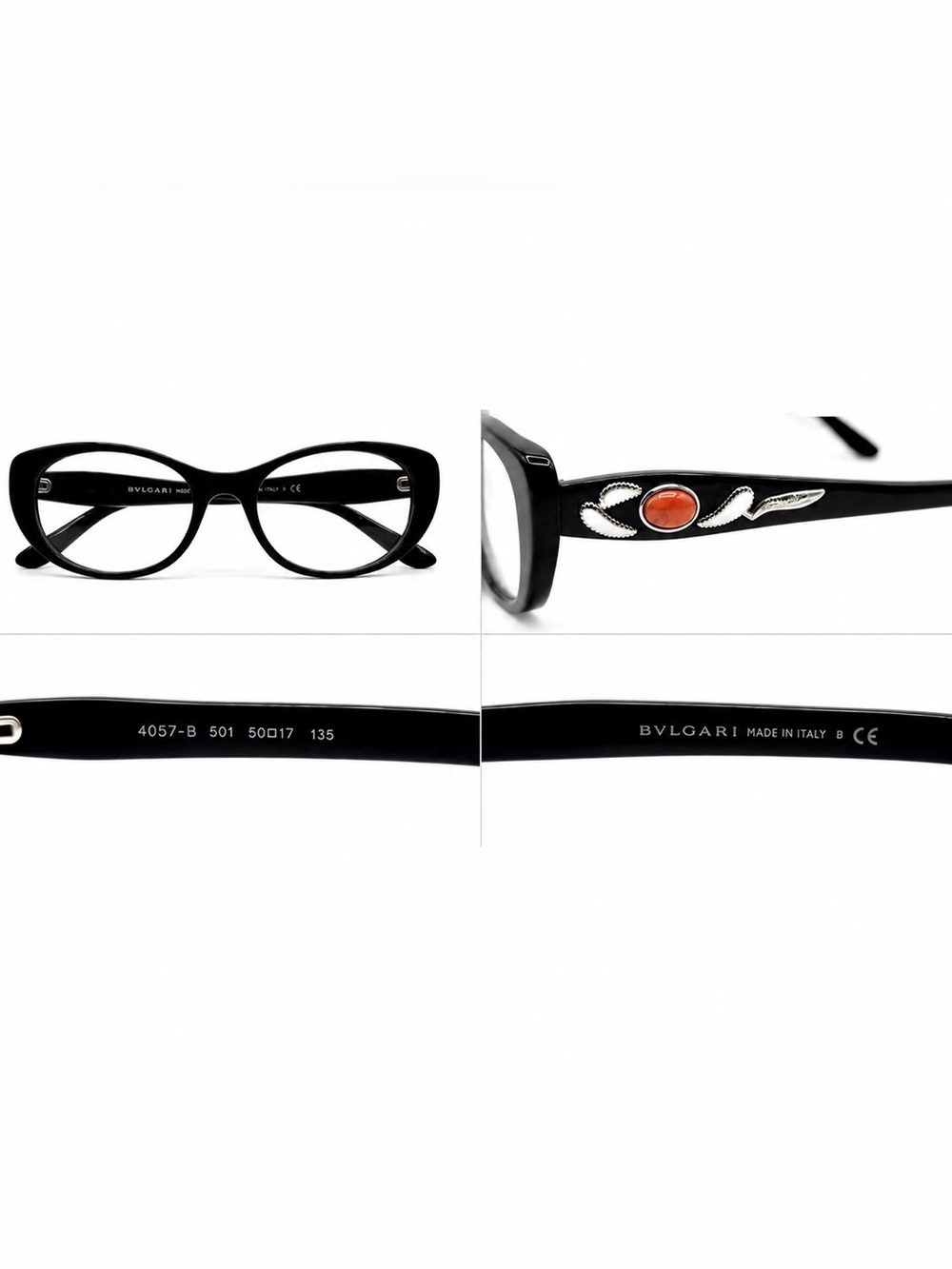 BVLGARI 4057-B Black Cat Eye Jeweled Eyeglasses Frames Made in Italy